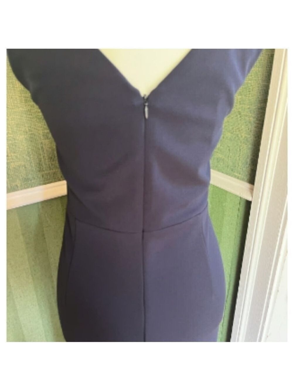 Sharagano Square Neck Flounce Deep Navy  Blue Midi Dress NWT Size 4 - Picture 6 of 13